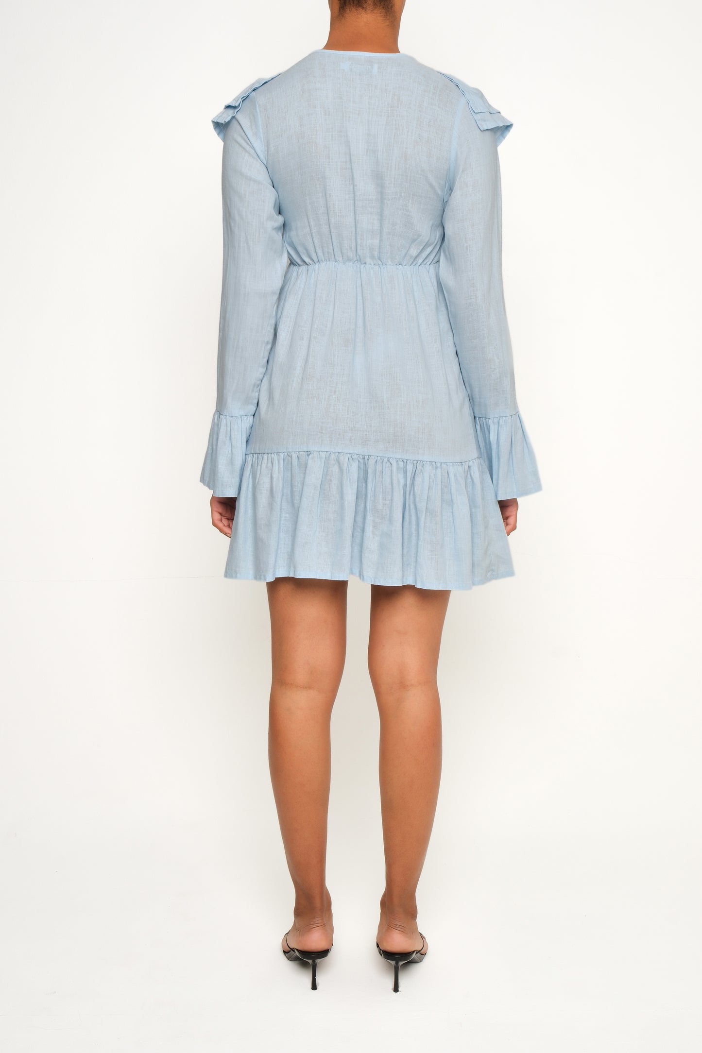 Ruffle Collar Poplin Mini Dress – Baby Blue
