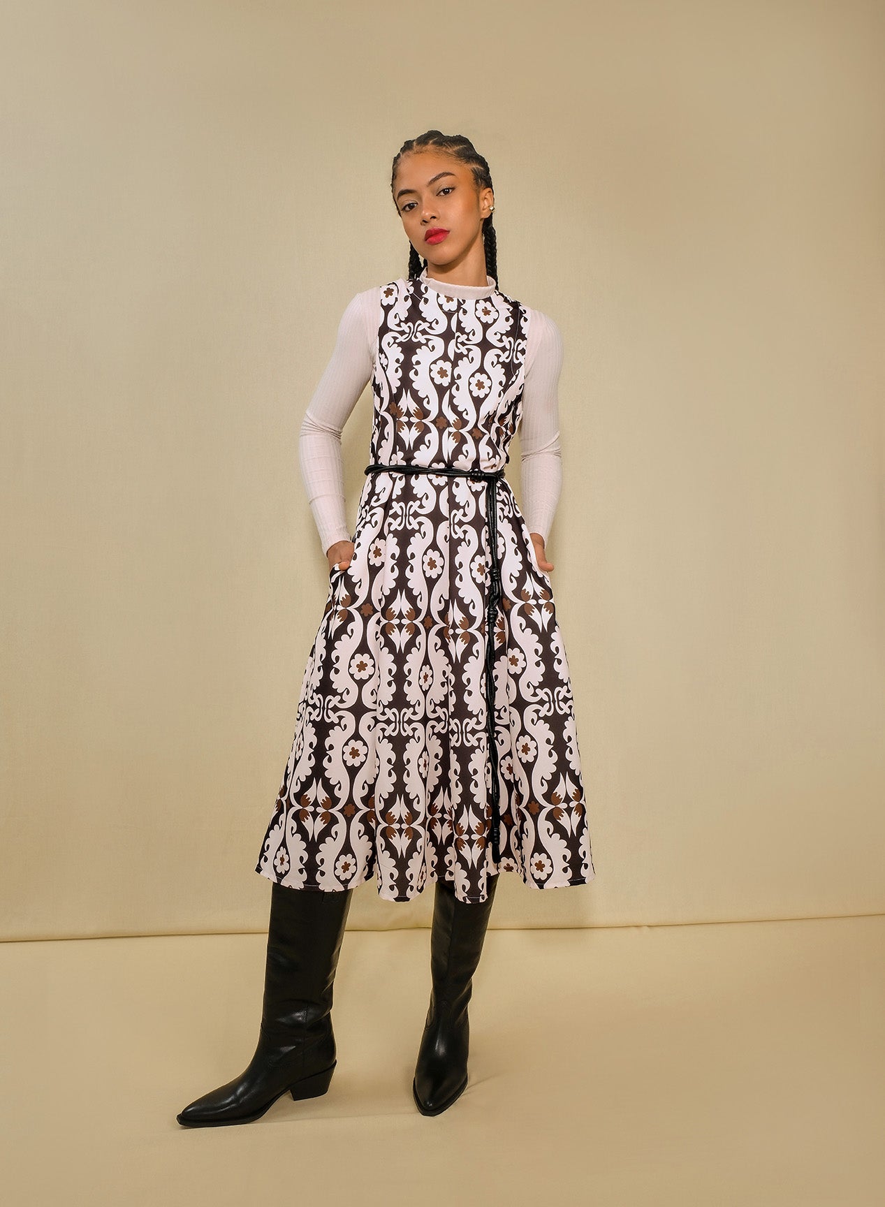 Ranch Dress – Sleeveless A-Line Midi in Recycled Crepe (Maxi Paisley)