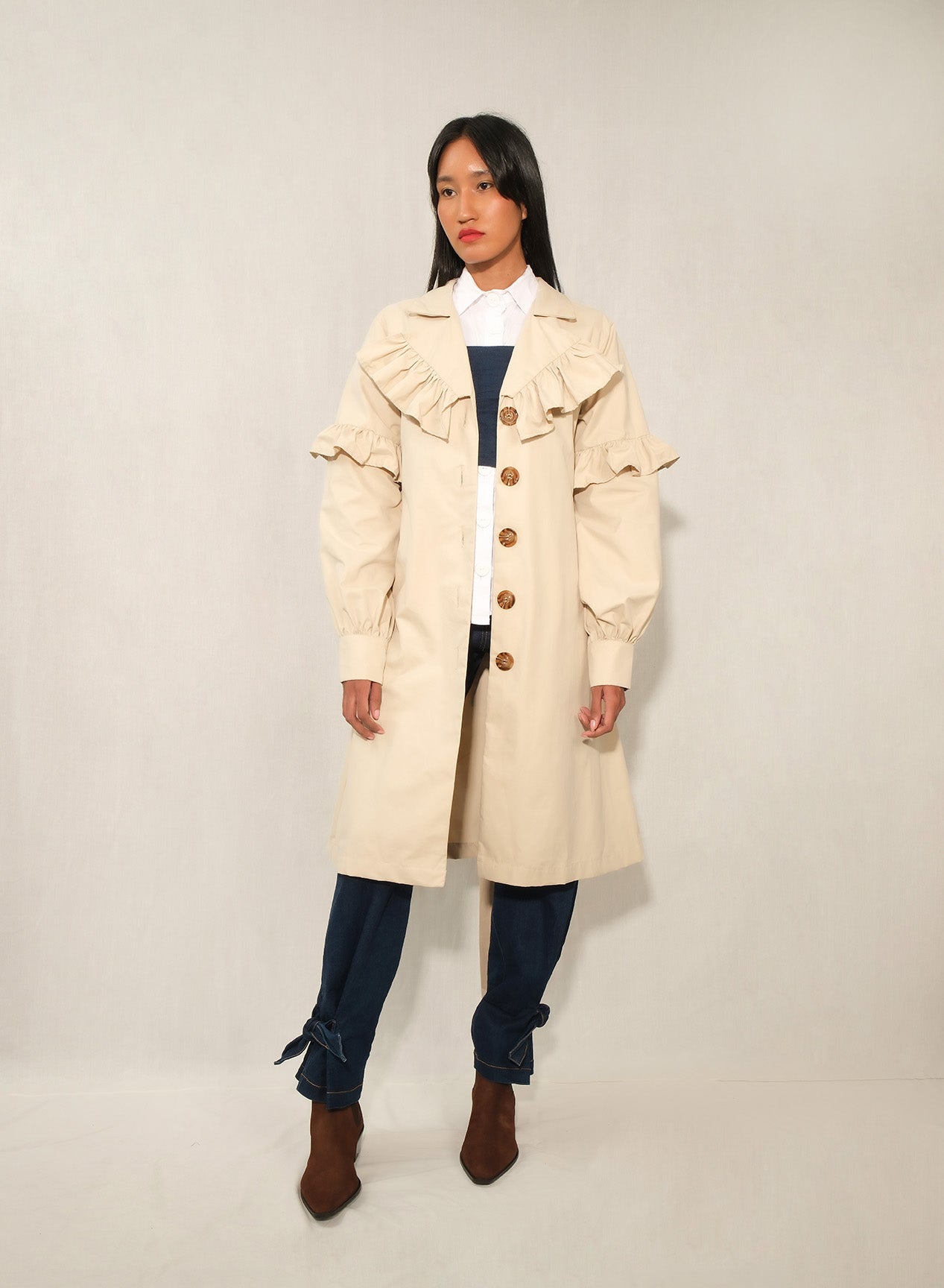 Women’s Ruffle Trench Coat – Eagle (Volant Detail)