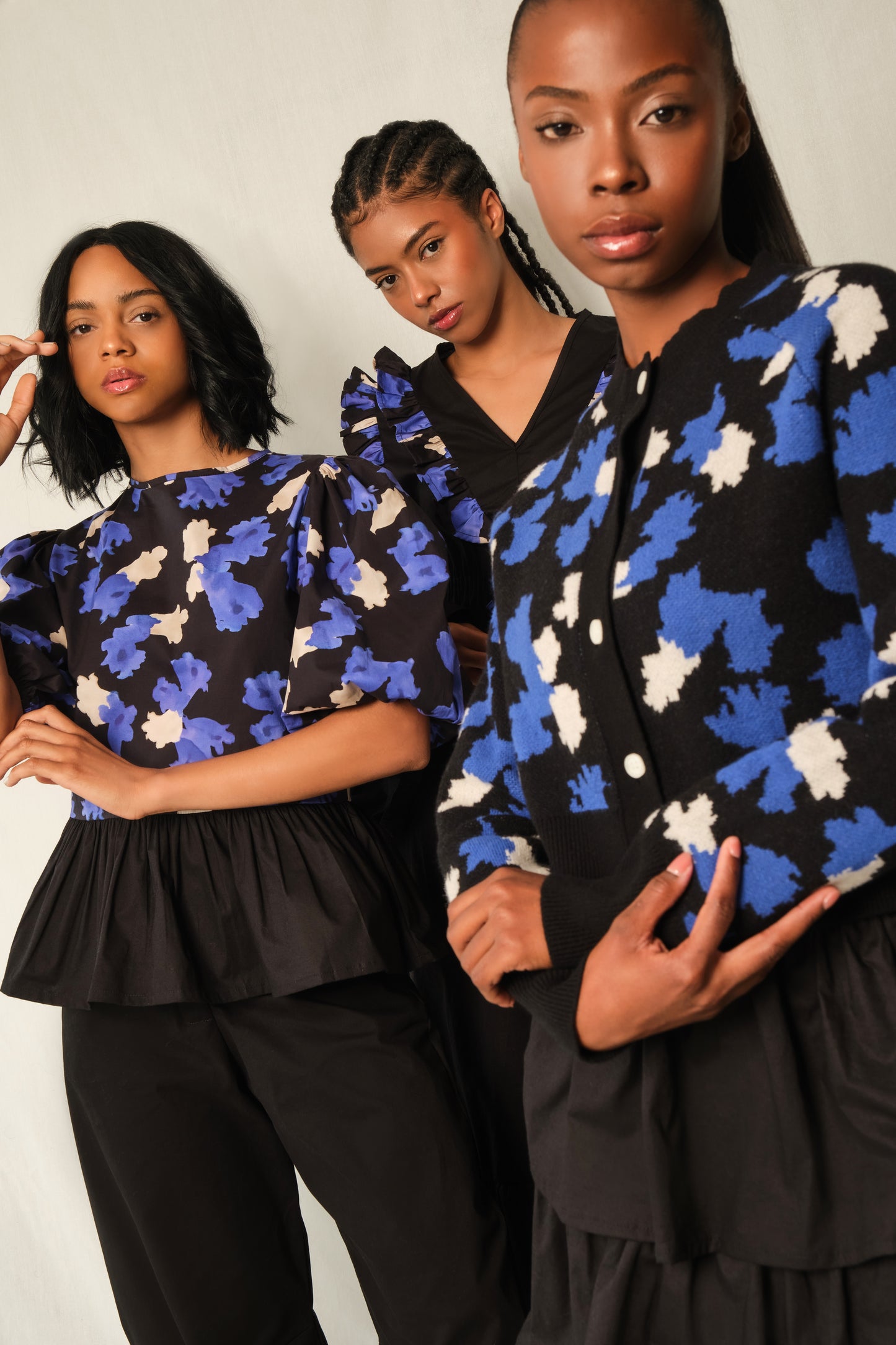 Puff-Sleeve Peplum Top – Fragment in Jacaranda Print