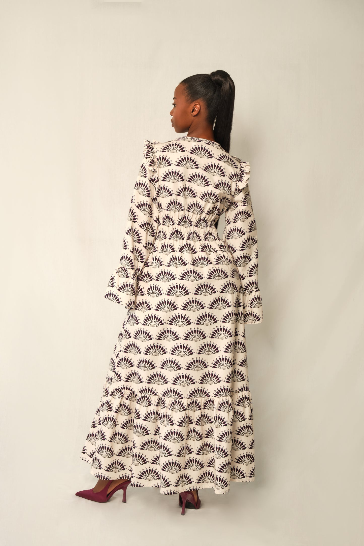 Ruffle V-Neck Maxi Dress – Throated Ivory