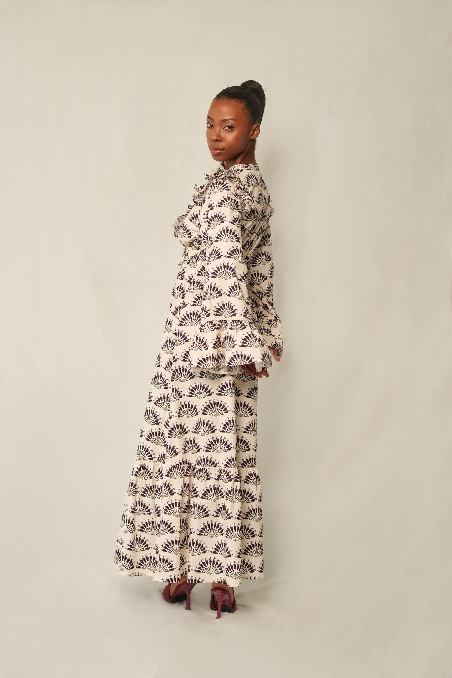 Ruffle V-Neck Maxi Dress – Throated Ivory