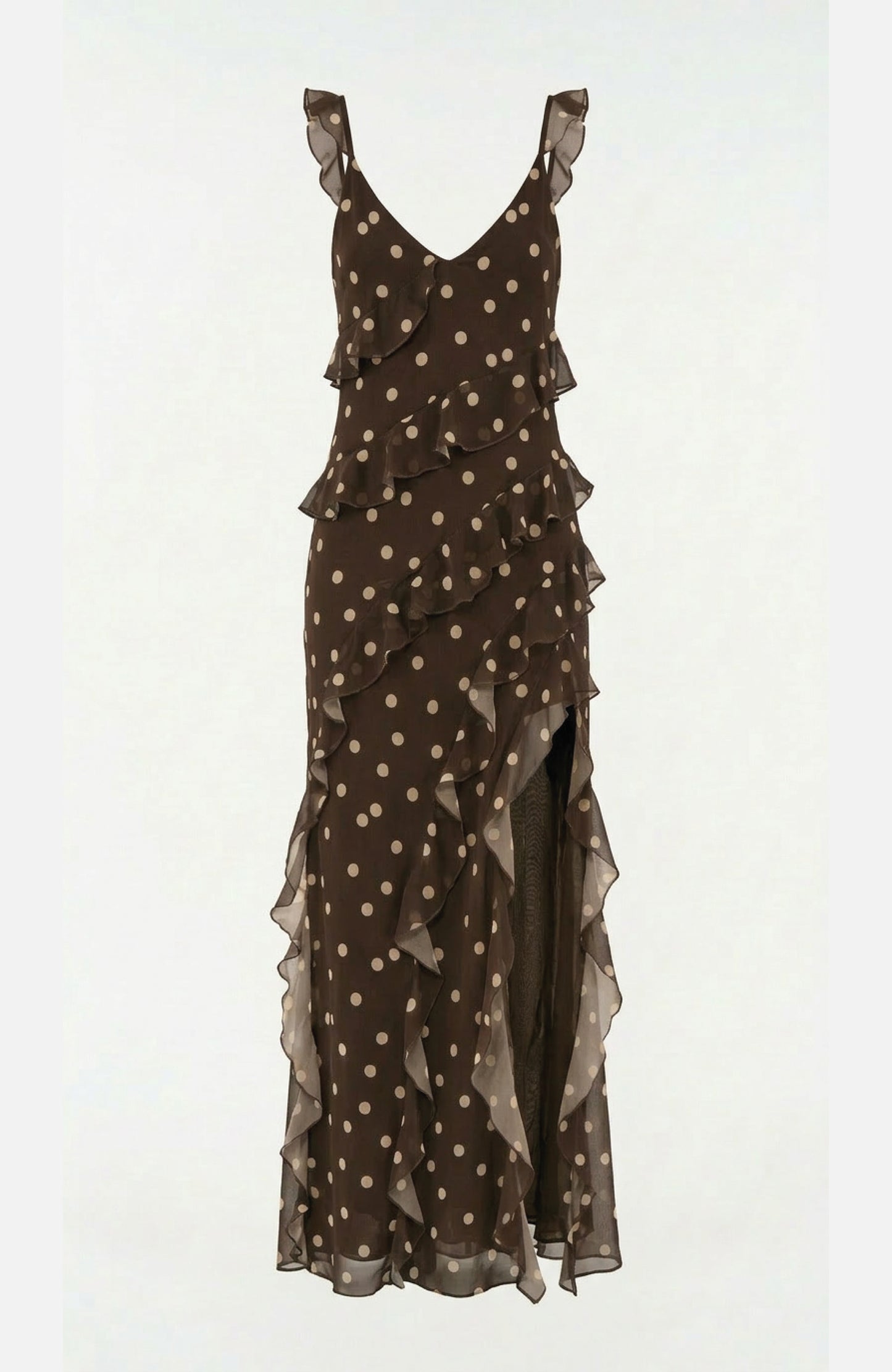 Cascade Dress in Brown Polka Dot Chiffon