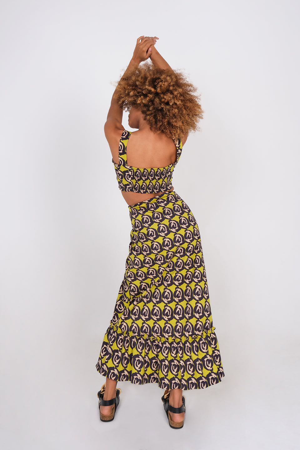 Barbados Top - Black and Lime Mini Roses