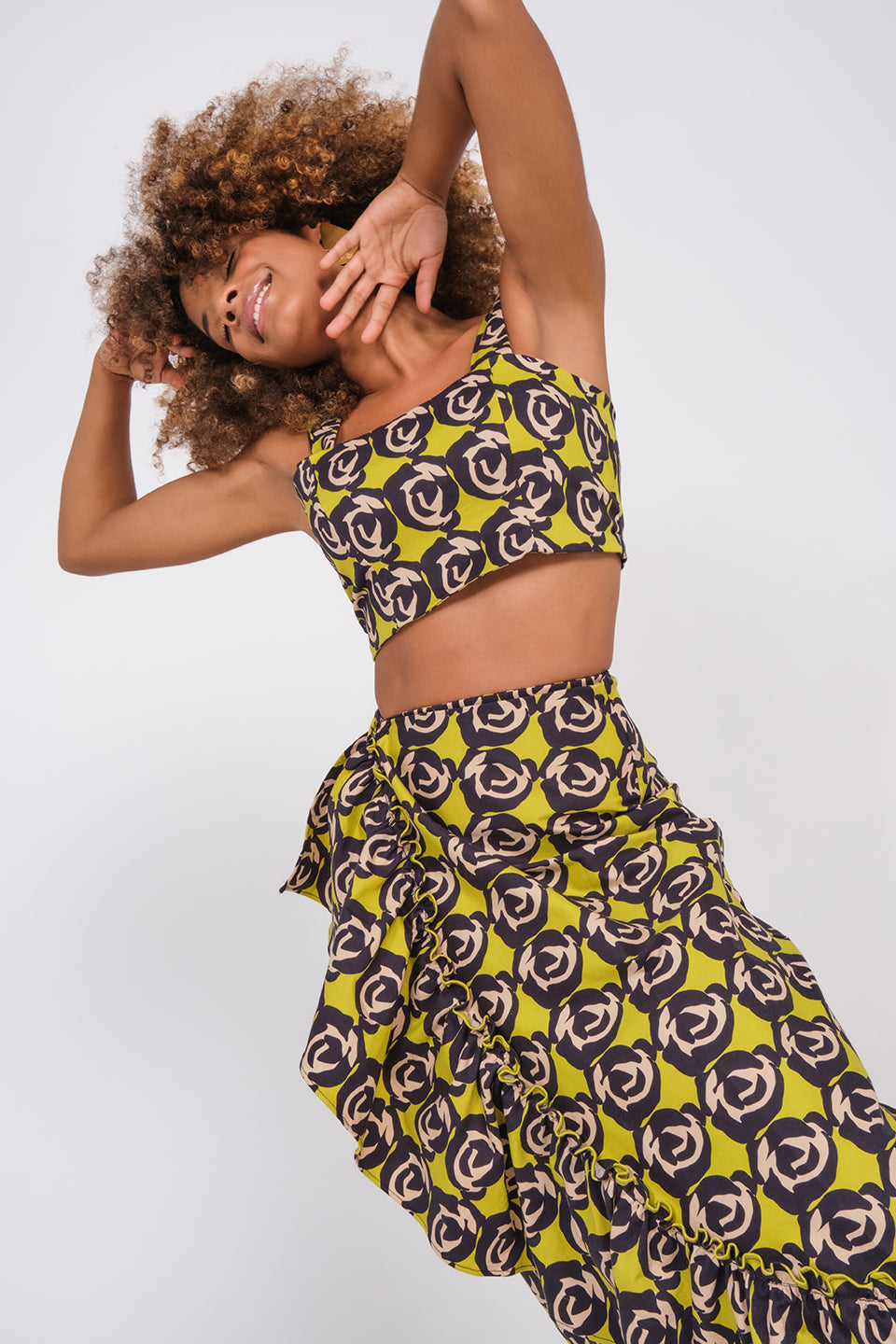 España Skirt - Black and Lime Mini Roses