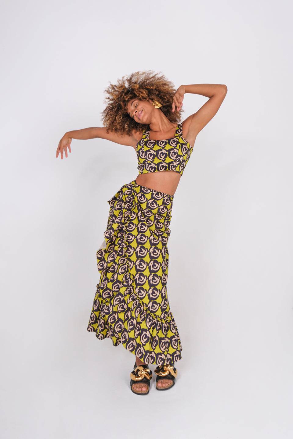 Barbados Top - Black and Lime Mini Roses