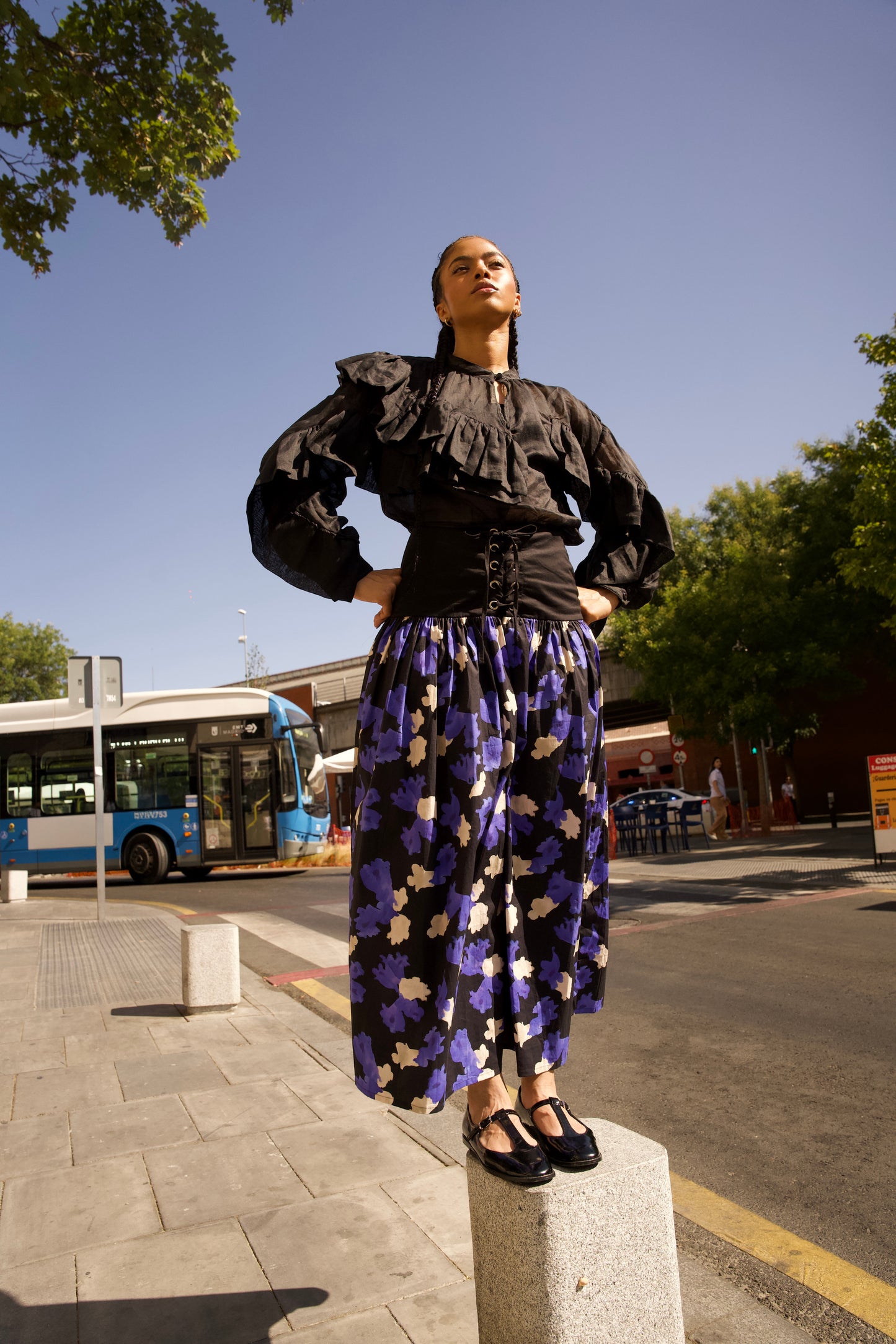 Corset-Waist Maxi Skirt – Sentinel in Jacaranda Print