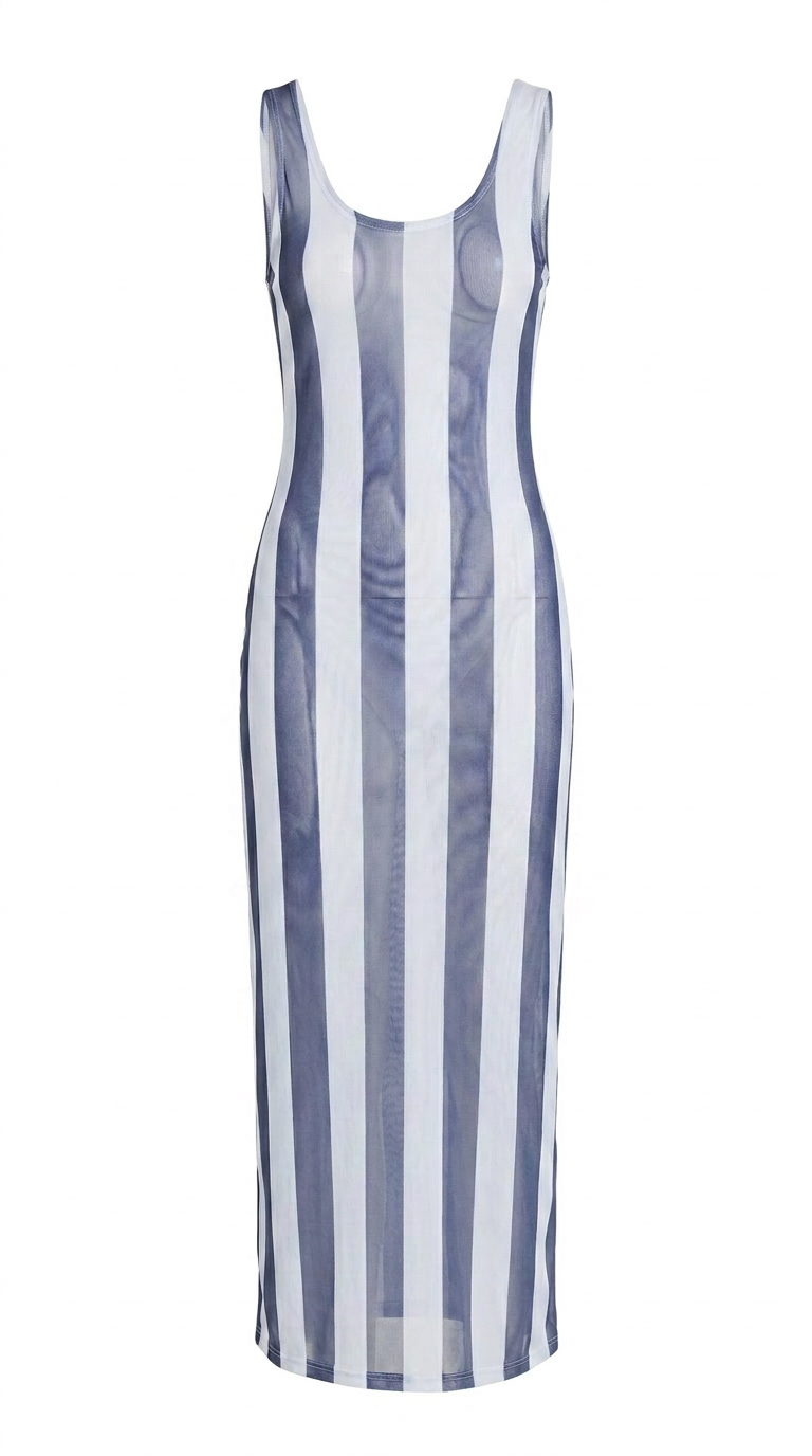 ELAINE DRESS - HERITAGE STRIPES MAXI BLUE