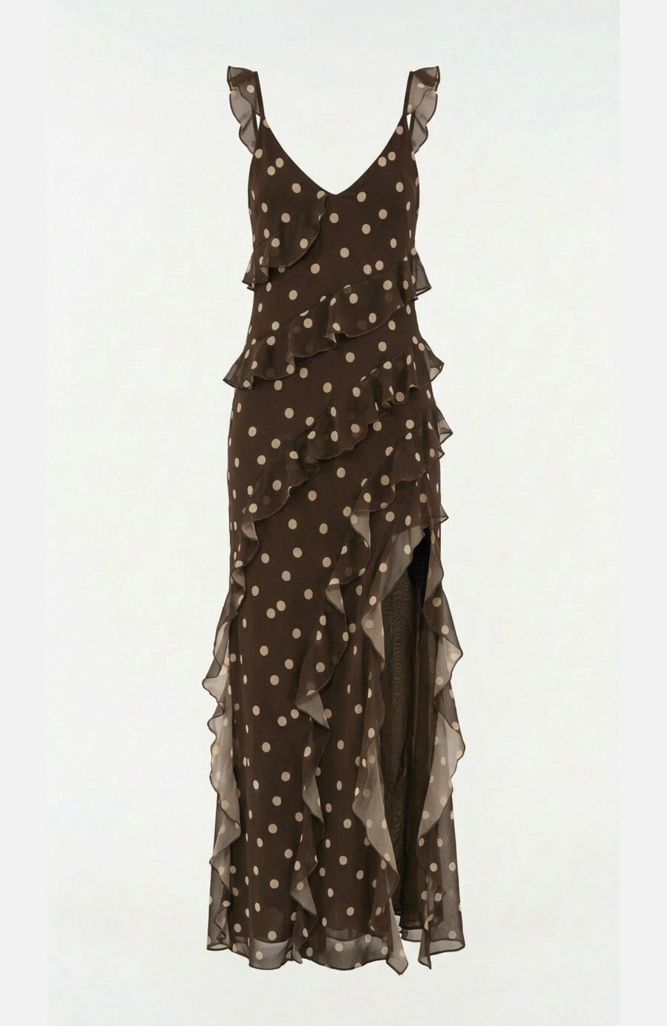 Cascade Dress in Brown Polka Dot Chiffon - Lulo Project