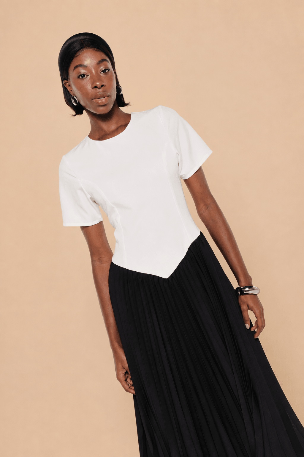 FORTALEZA DRESS – BLACK & WHITE BICOLOR CREPE - Lulo Project