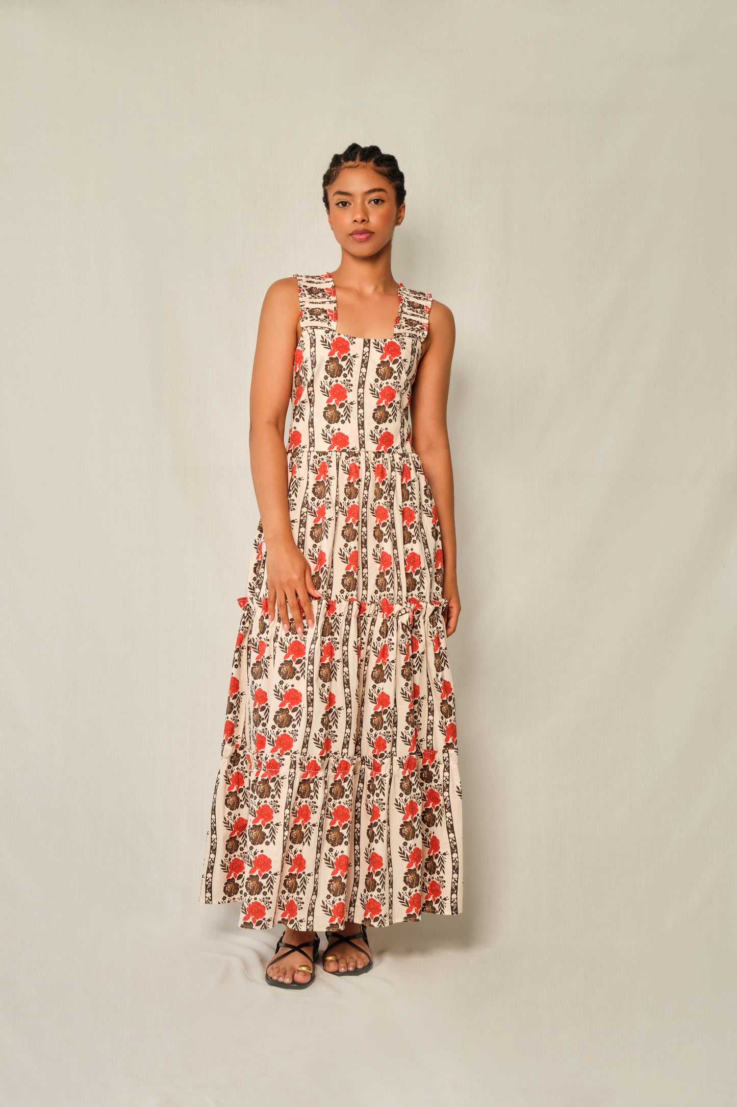 The New Sunset Dress - Beige Laced in Bloom