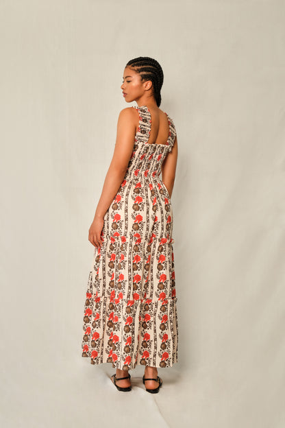 The New Sunset Dress - Beige Laced in Bloom