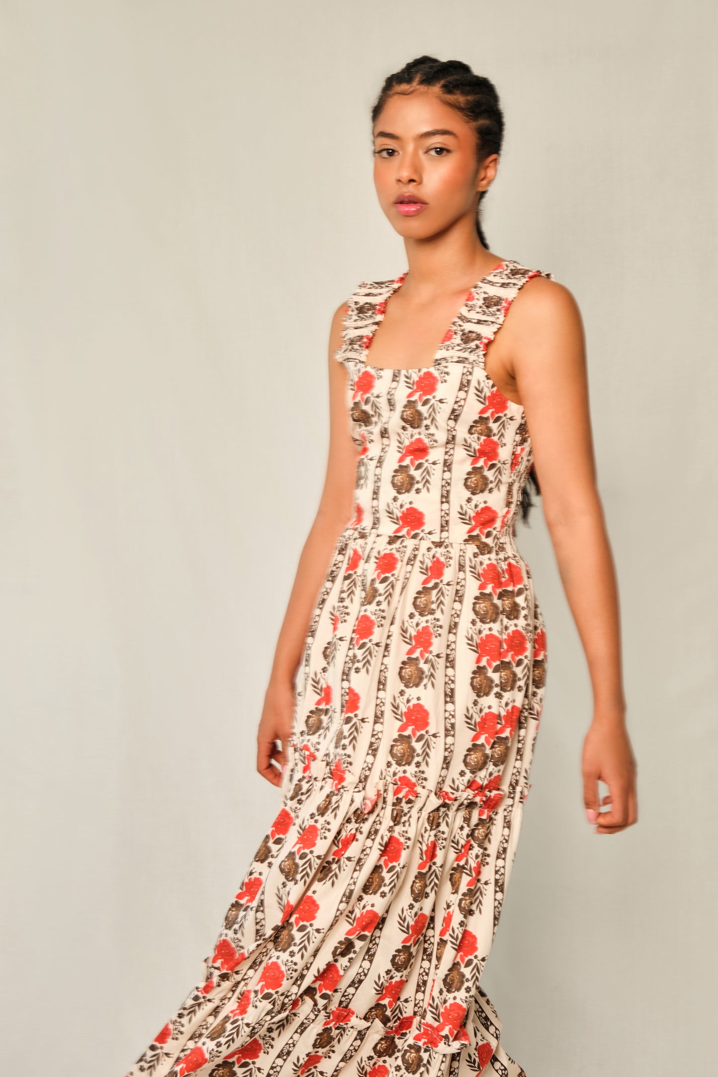The New Sunset Dress - Beige Laced in Bloom