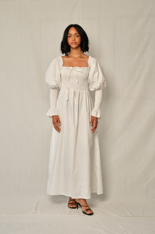 Honor Smocked Midi Dress in Cotton – Crudo