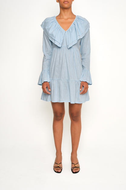 Ruffle Collar Poplin Mini Dress – Baby Blue
