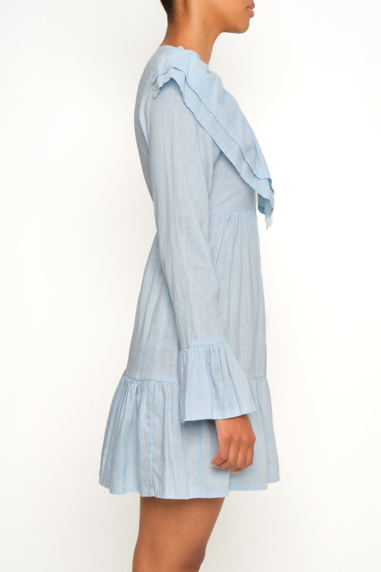 Ruffle Collar Poplin Mini Dress – Baby Blue