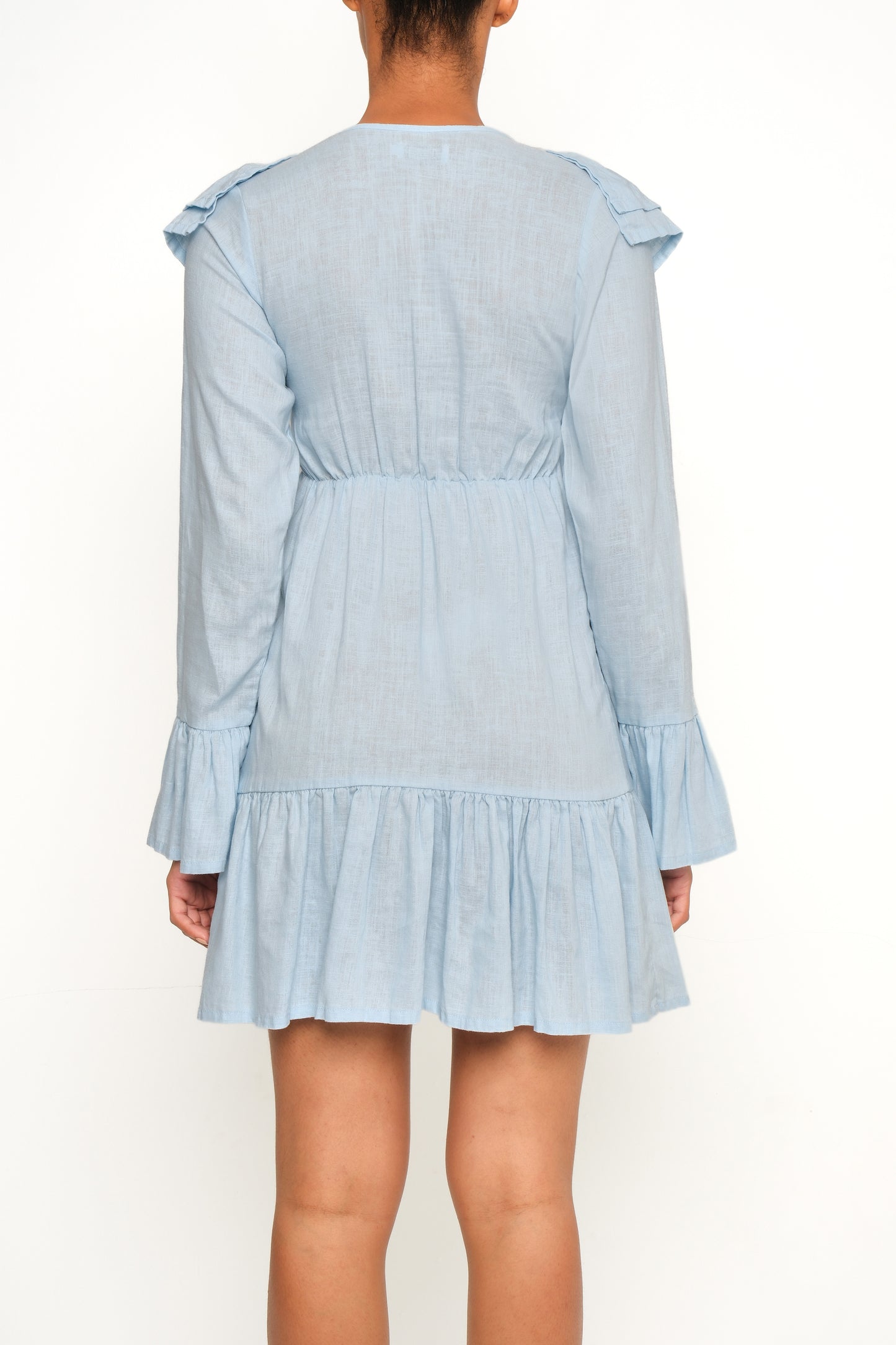 Ruffle Collar Poplin Mini Dress – Baby Blue