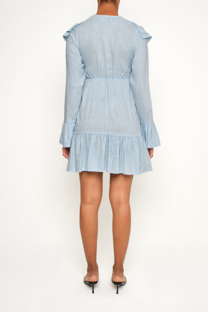 Ruffle Collar Poplin Mini Dress – Baby Blue
