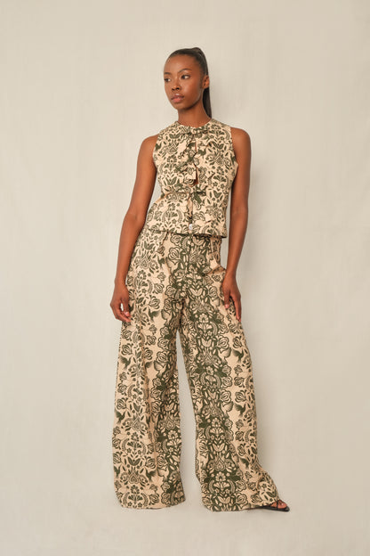 Michelle Pants - Green Folk Paisley