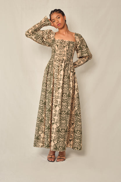 THE HONOR DRESS - GREEN FOLK PAISLEY