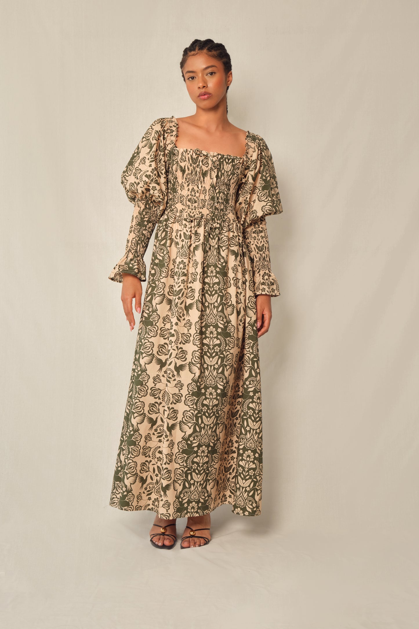 The Honor Dress - Green Folk Paisley