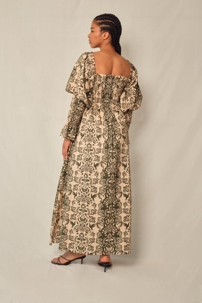 The Honor Dress - Green Folk Paisley