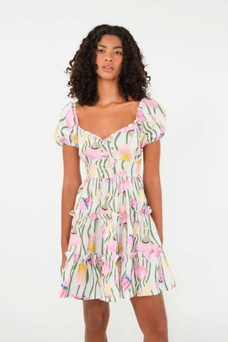 El minivestido Bloom en popelín con estampado de flores del desierto australiano