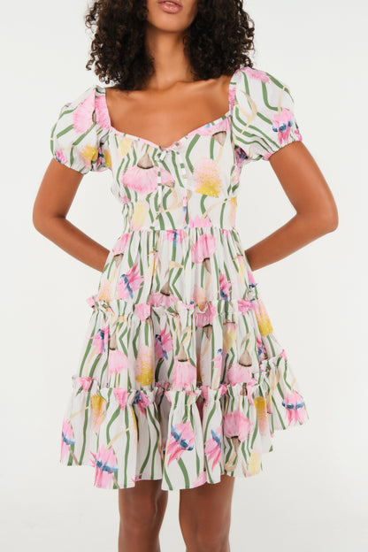 El minivestido Bloom en popelín con estampado de flores del desierto australiano
