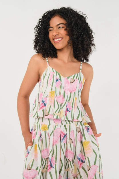 Reef Top en lino Aussie Desert Flowers