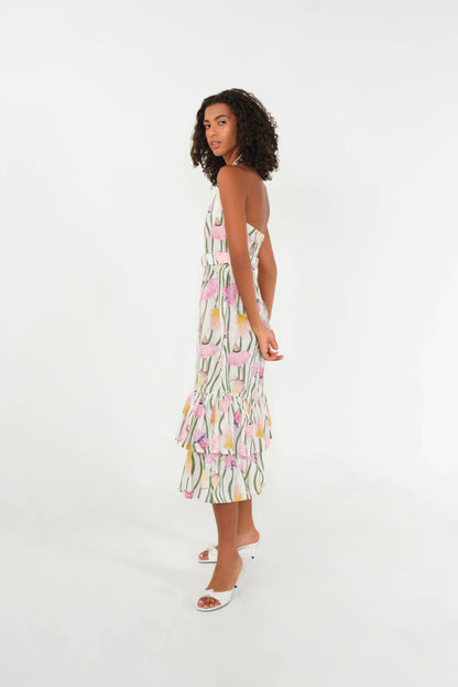 El vestido australiano Halter de lino con estampado Aussie Desert Flowers