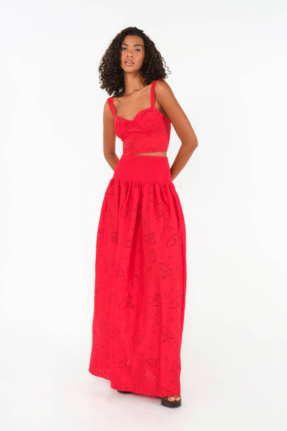 The Drift Skirt in Red Bird Eyelet Cotton
