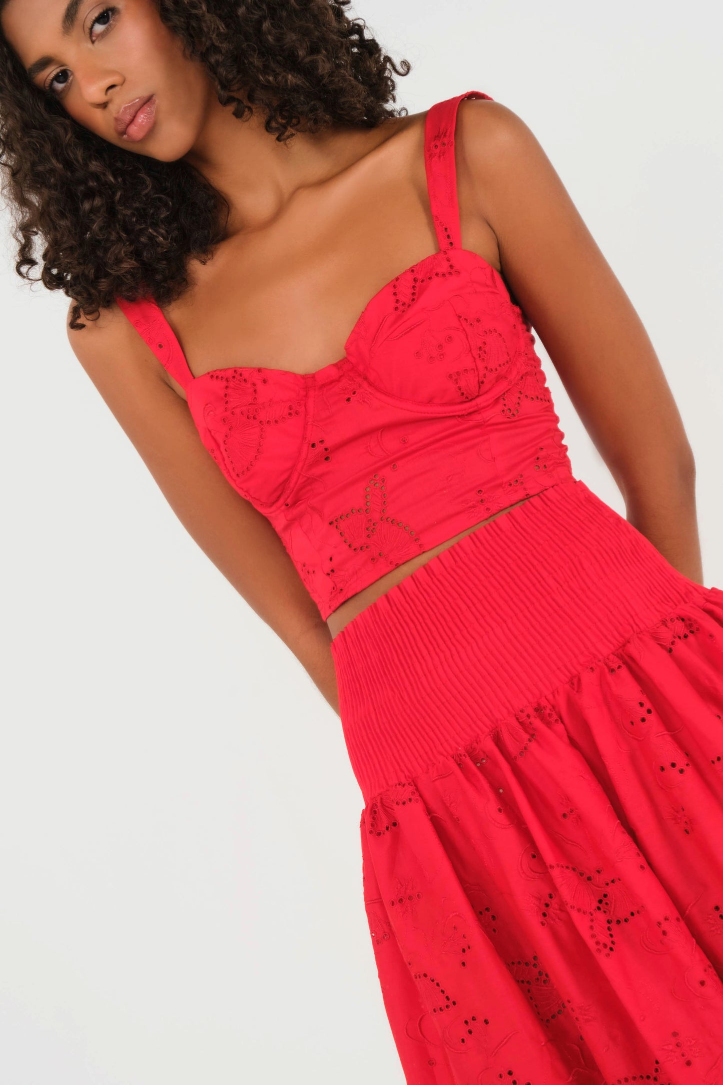 The Bustier Top in Red Bird Eyelet Cotton