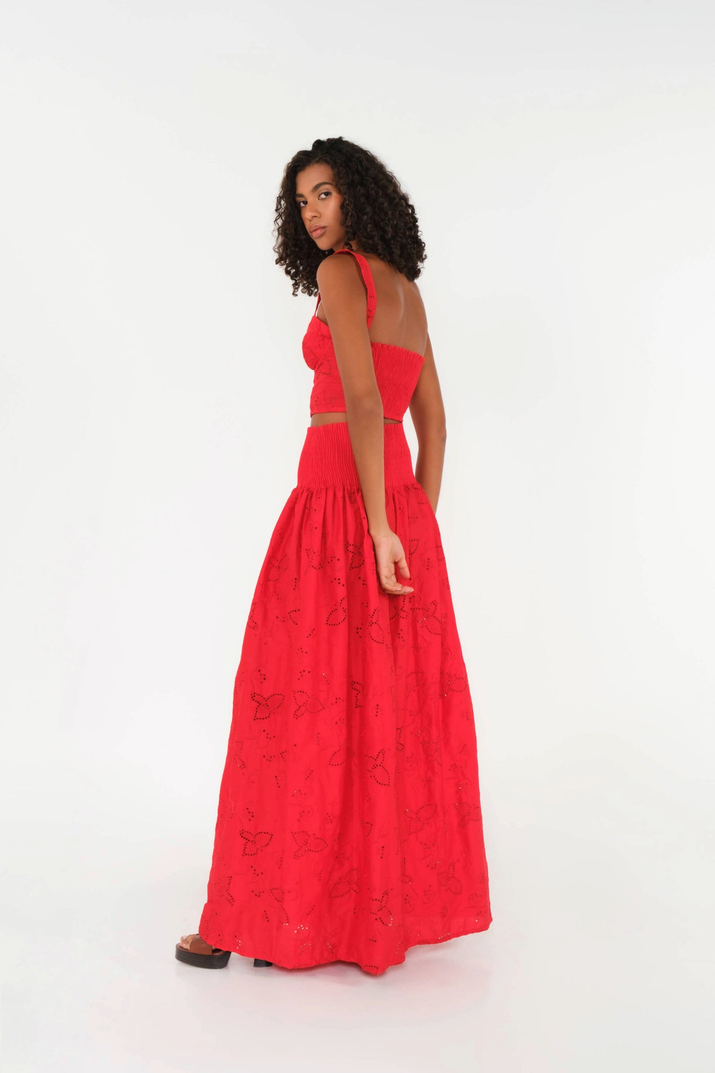 The Bustier Top in Red Bird Eyelet Cotton