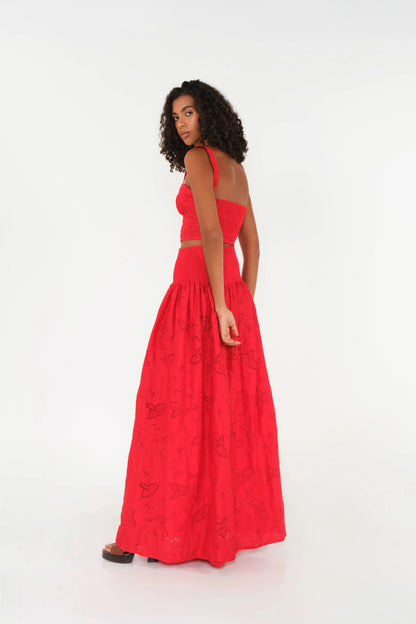 The Bustier Top in Red Bird Eyelet Cotton