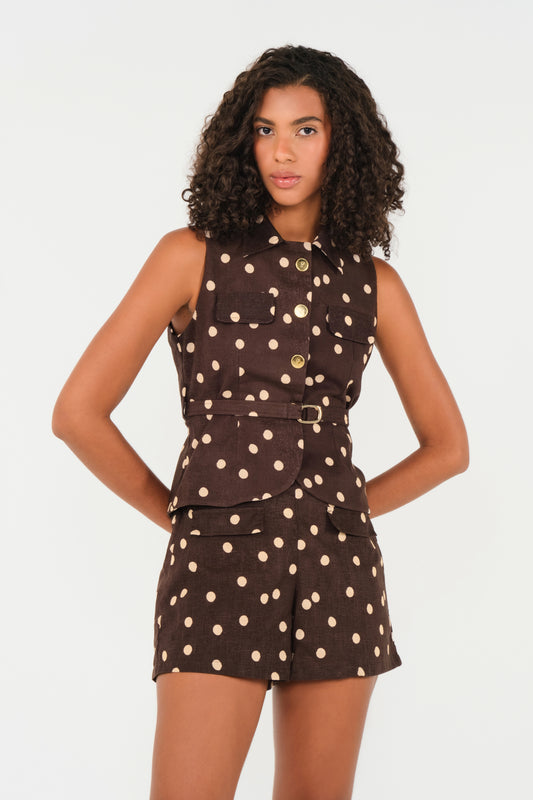 Stella’s Top in Brown Polka Dot Linen