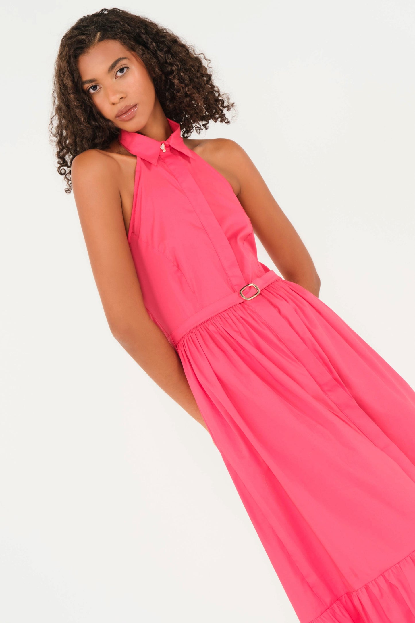 El vestido maxi con cuello halter Horizon de popelina rosa