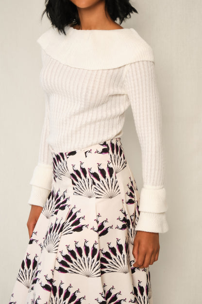Echo A-Line Panel Skirt – Throated Ivory Print (Heavy Cotton)