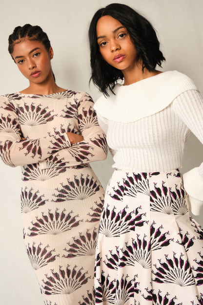 Echo A-Line Panel Skirt – Throated Ivory Print (Heavy Cotton)