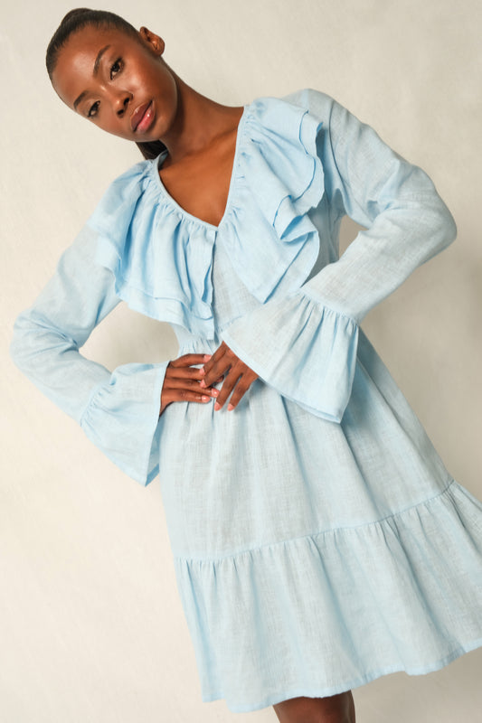 Ruffle Collar Poplin Mini Dress – Baby Blue