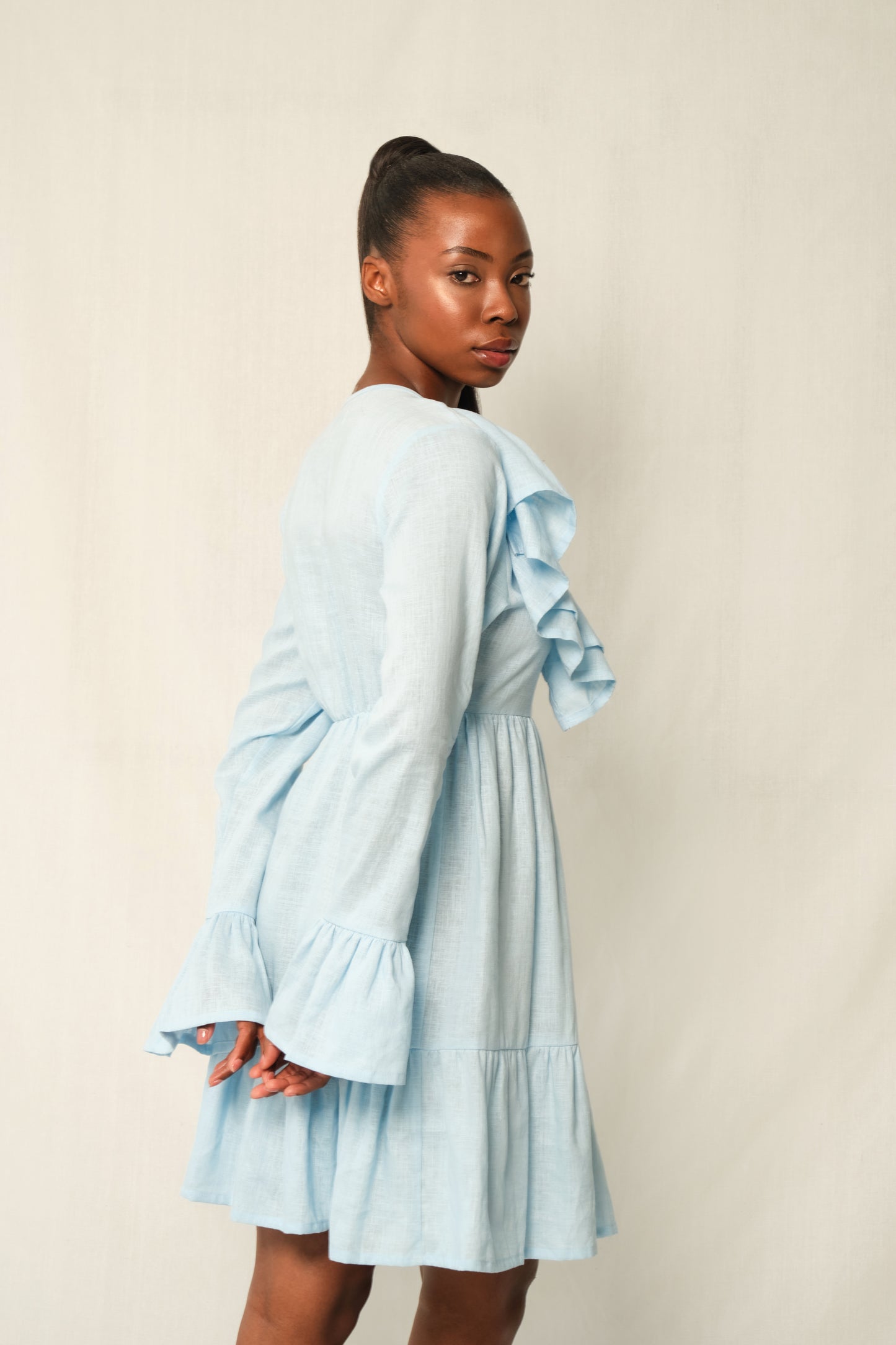 Ruffle Collar Poplin Mini Dress – Baby Blue