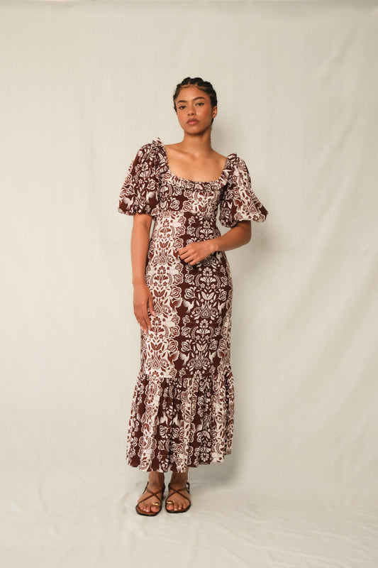 THE SIGNAL DRESS - BROWN FOLK PAISLEY