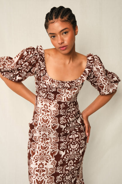 THE SIGNAL DRESS - BROWN FOLK PAISLEY