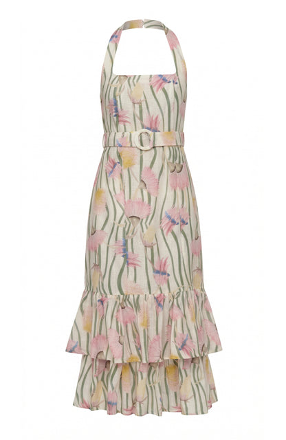 El vestido australiano Halter de lino con estampado Aussie Desert Flowers