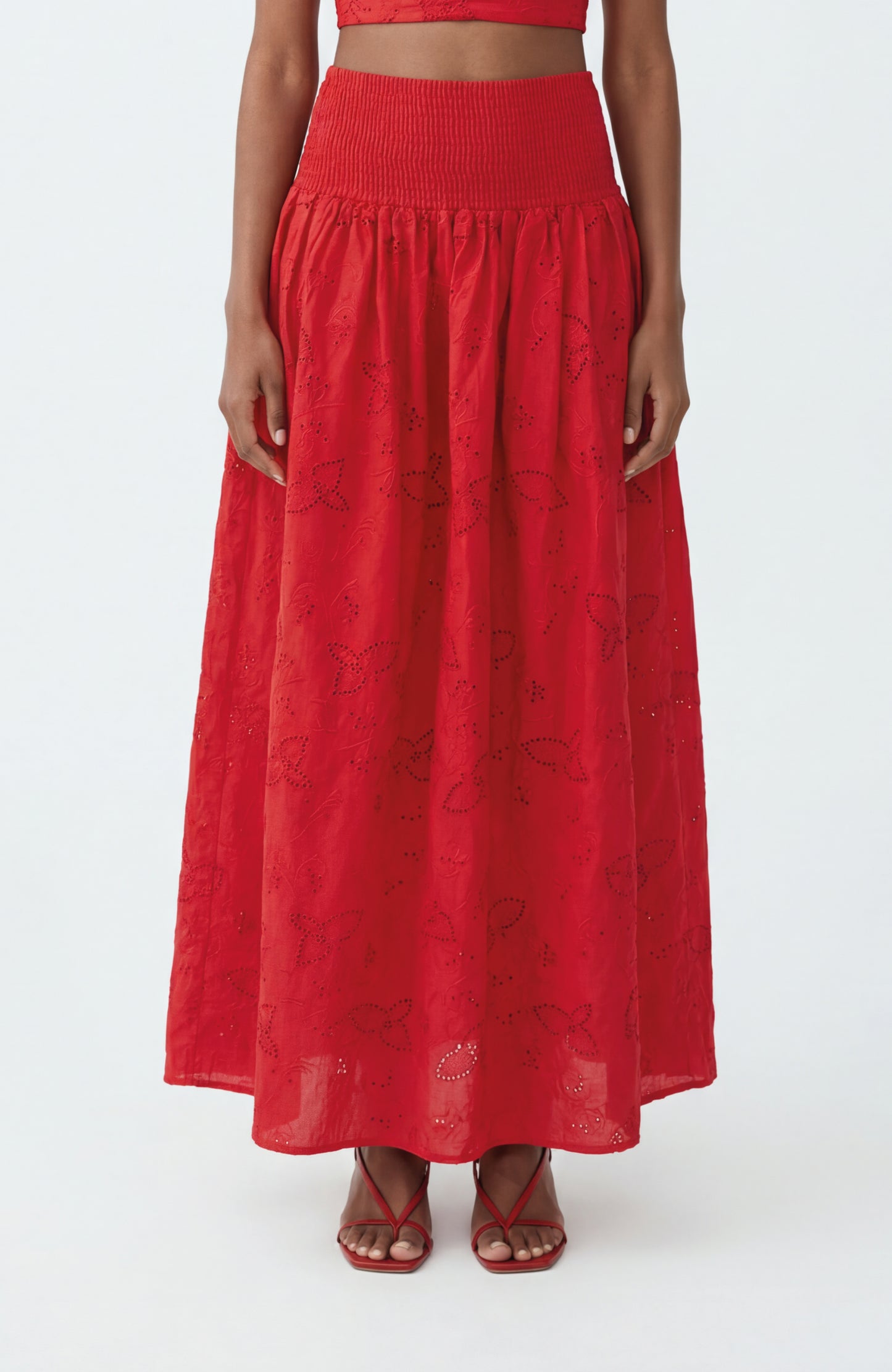 The Drift Skirt in Red Bird Eyelet Cotton