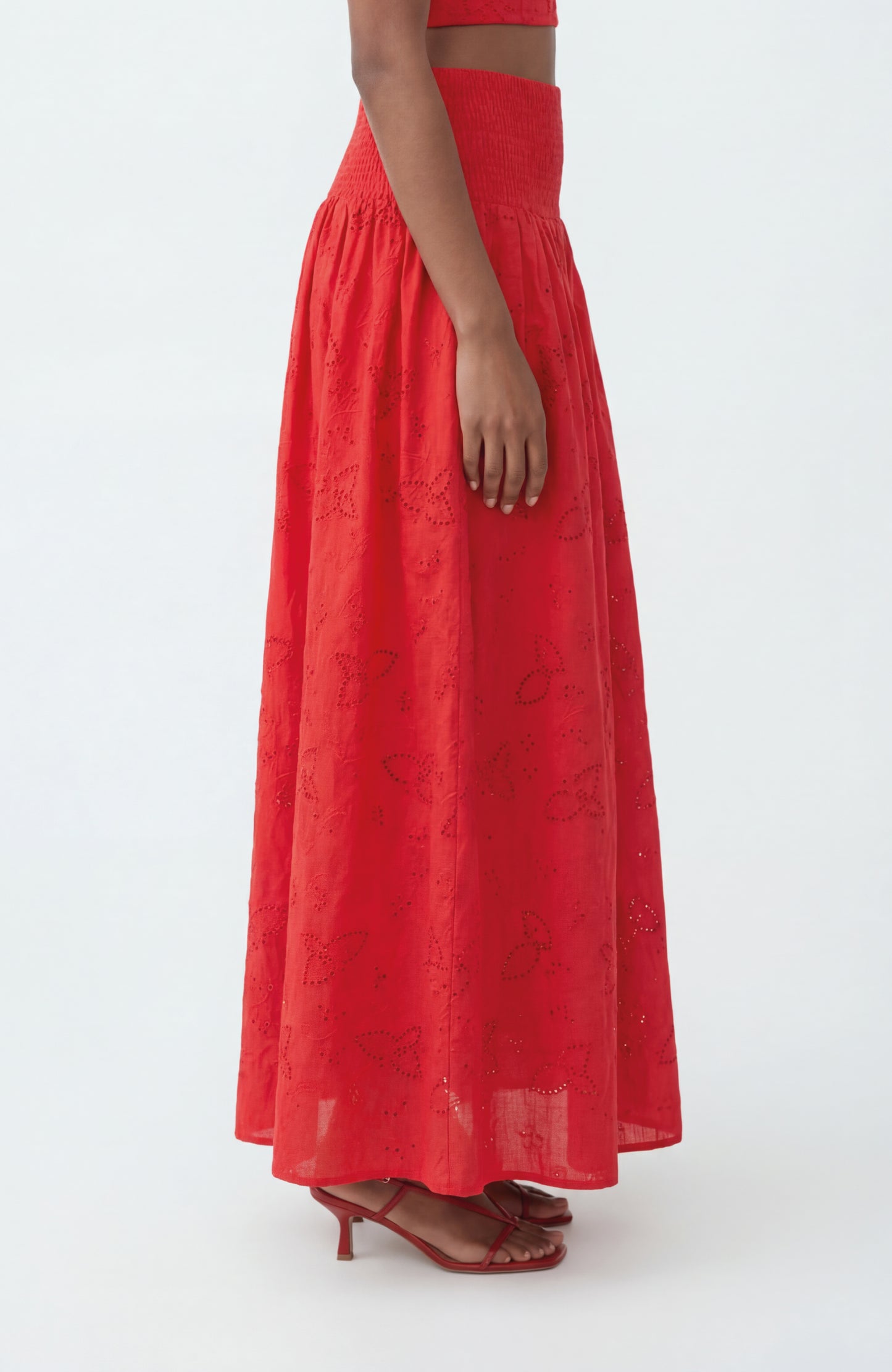 The Drift Skirt in Red Bird Eyelet Cotton