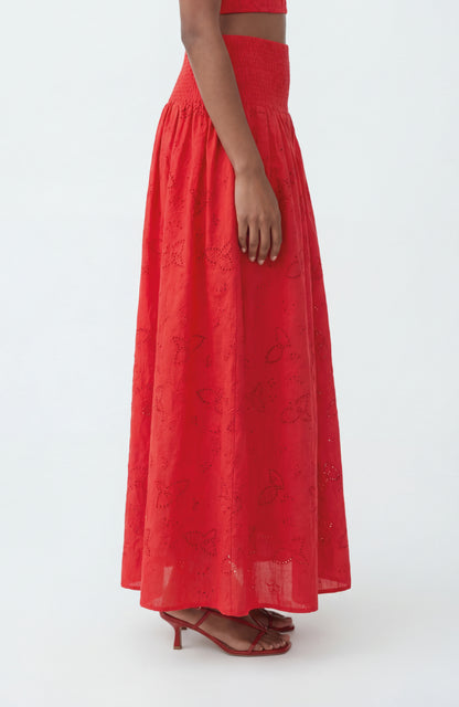 The Drift Skirt in Red Bird Eyelet Cotton