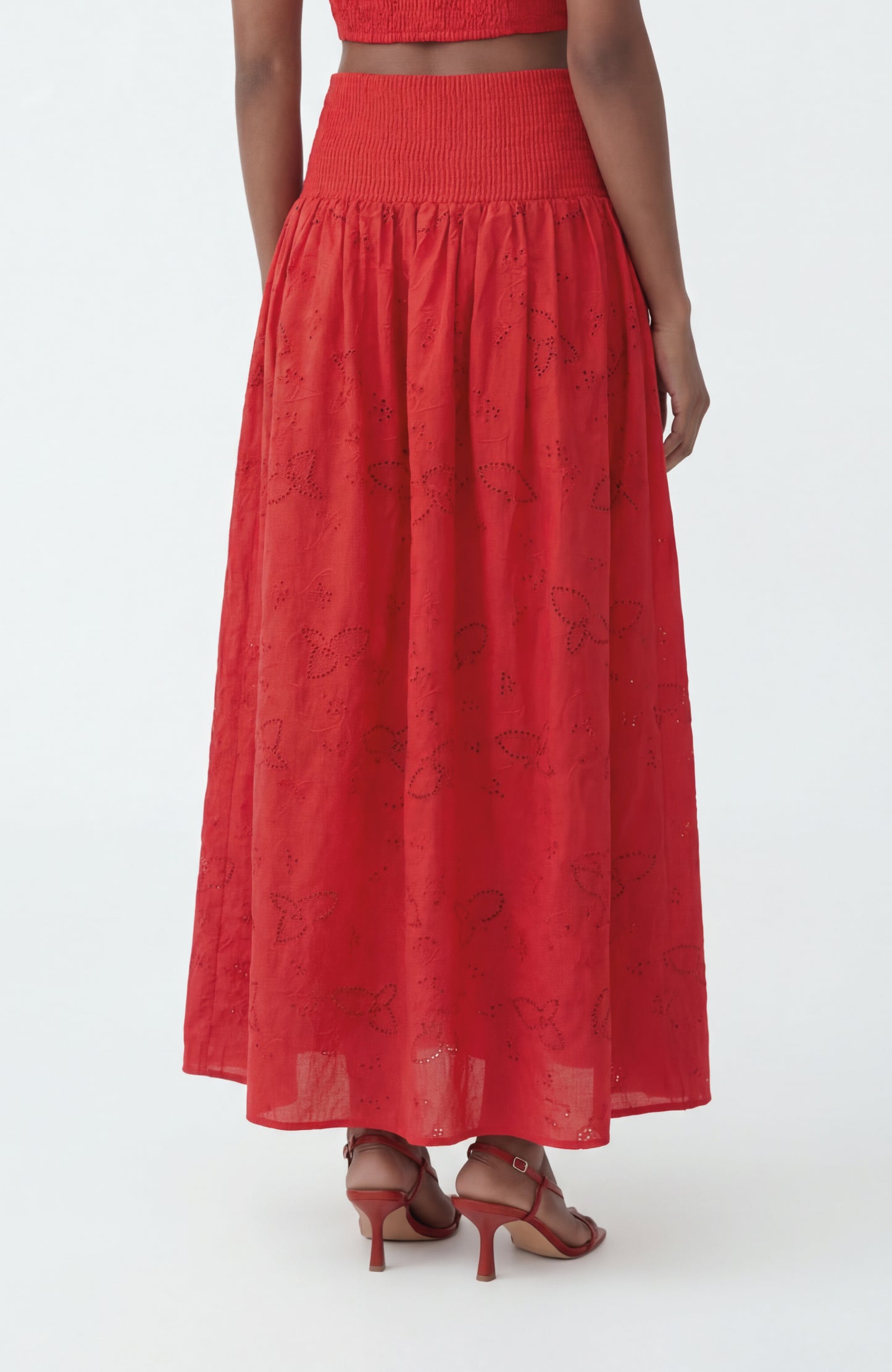 The Drift Skirt in Red Bird Eyelet Cotton