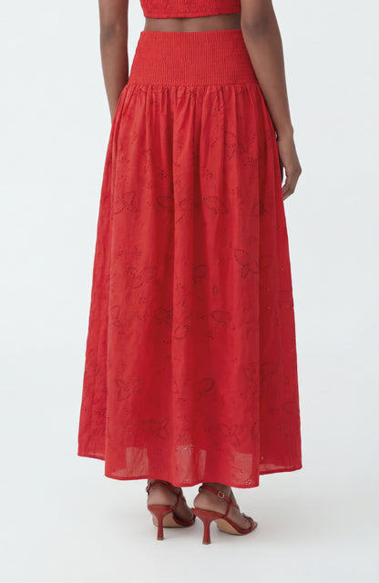 The Drift Skirt in Red Bird Eyelet Cotton