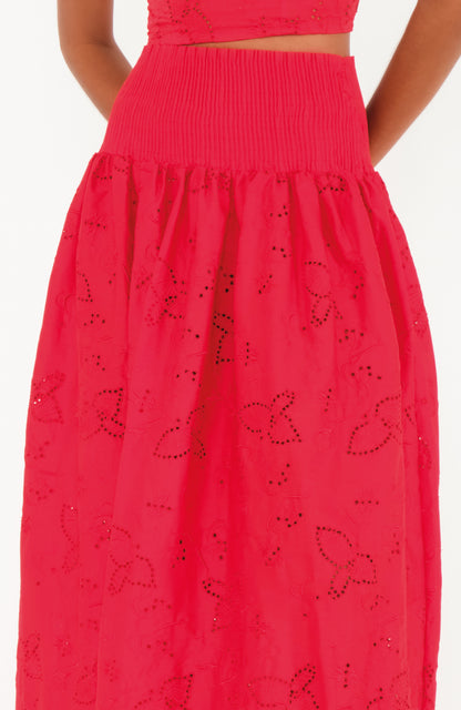 The Drift Skirt in Red Bird Eyelet Cotton