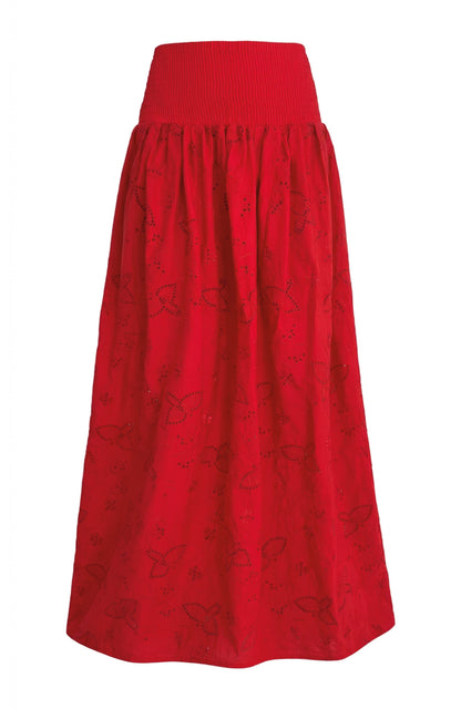 The Drift Skirt in Red Bird Eyelet Cotton